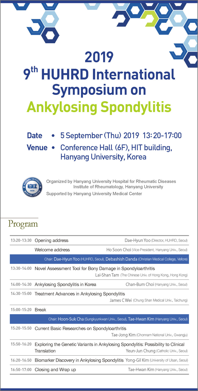 2019 9th HUHRD International Symposium on Ankylosing Spondylitis Program